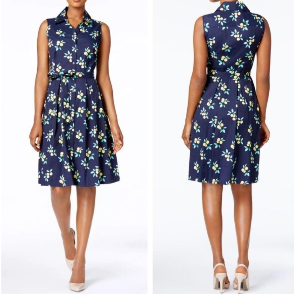 Charter Club Sleeveless Lemon Print Button Up Dress Size 12